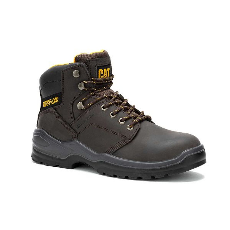 Men's Caterpillar Striver Waterproof Steel Toe Work Boots Brown | 470168-ZJN