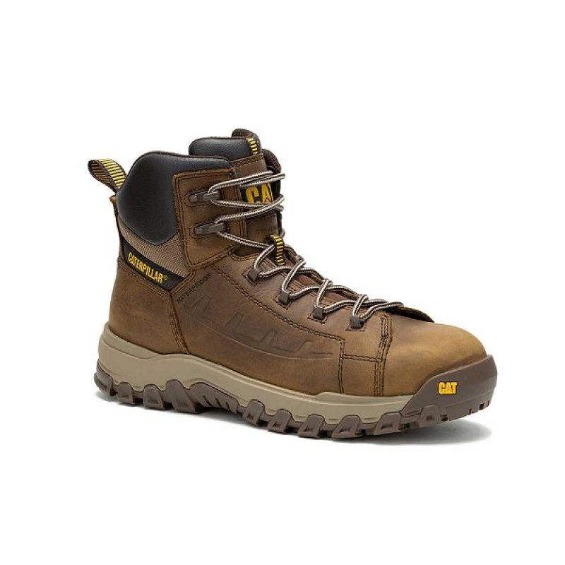 Men's Caterpillar Threshold Rebound Waterproof Composite Toe Work Boots Brown | 841053-EOL