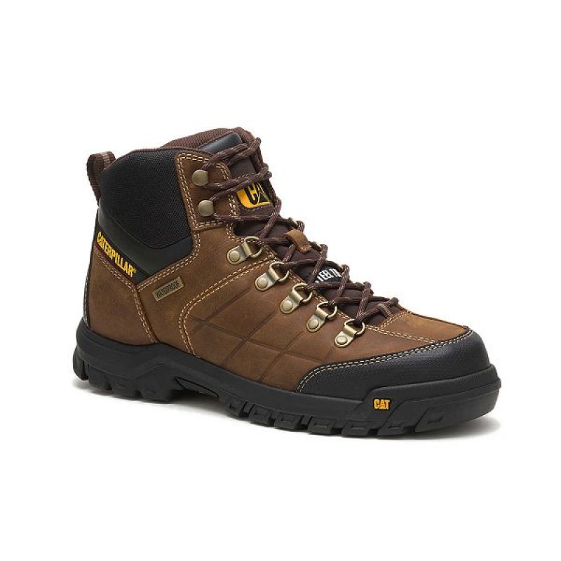 Men's Caterpillar Threshold Waterproof Steel Toe Work Boots Brown | 629513-DQG