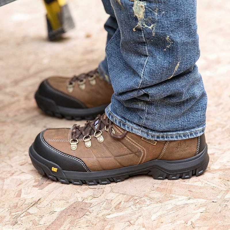 Men's Caterpillar Threshold Waterproof Steel Toe Work Boots Brown | 629513-DQG