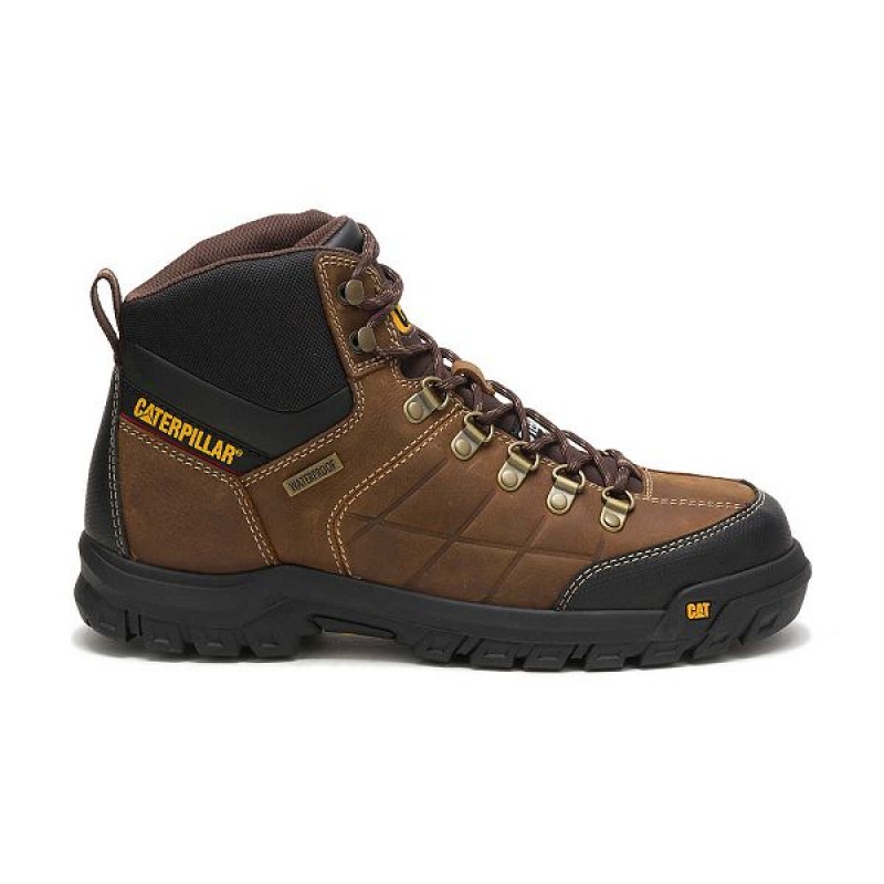 Men\'s Caterpillar Threshold Waterproof Steel Toe Work Boots Brown | 629513-DQG