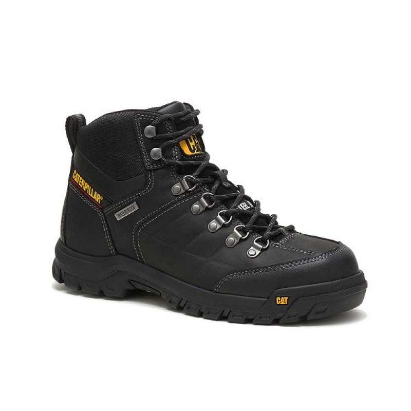 Men's Caterpillar Threshold Waterproof Steel Toe Work Boots Black | 584092-COZ