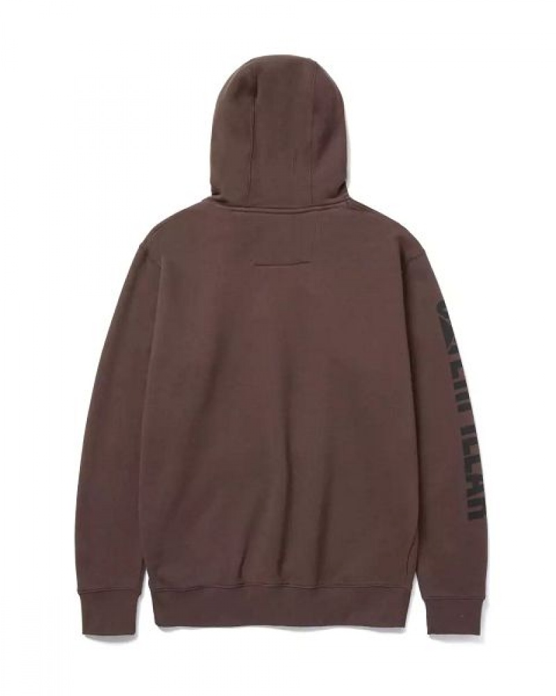 Men's Caterpillar Trademark Banner Hoodie Chocolate | 937580-UHW