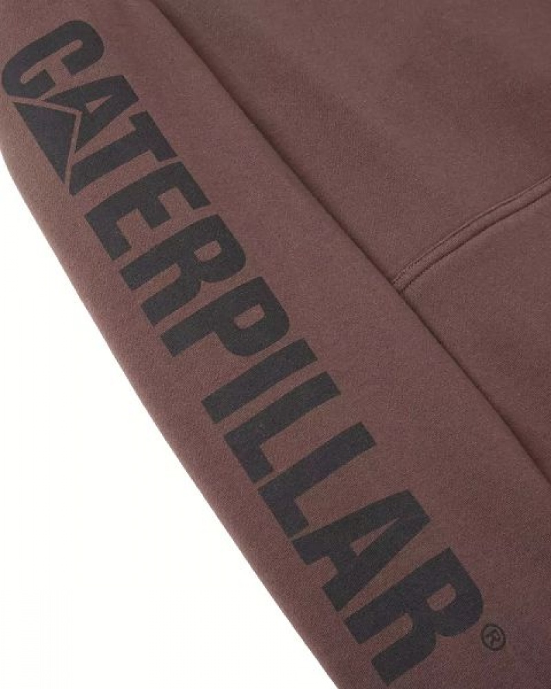 Men's Caterpillar Trademark Banner Hoodie Chocolate | 937580-UHW