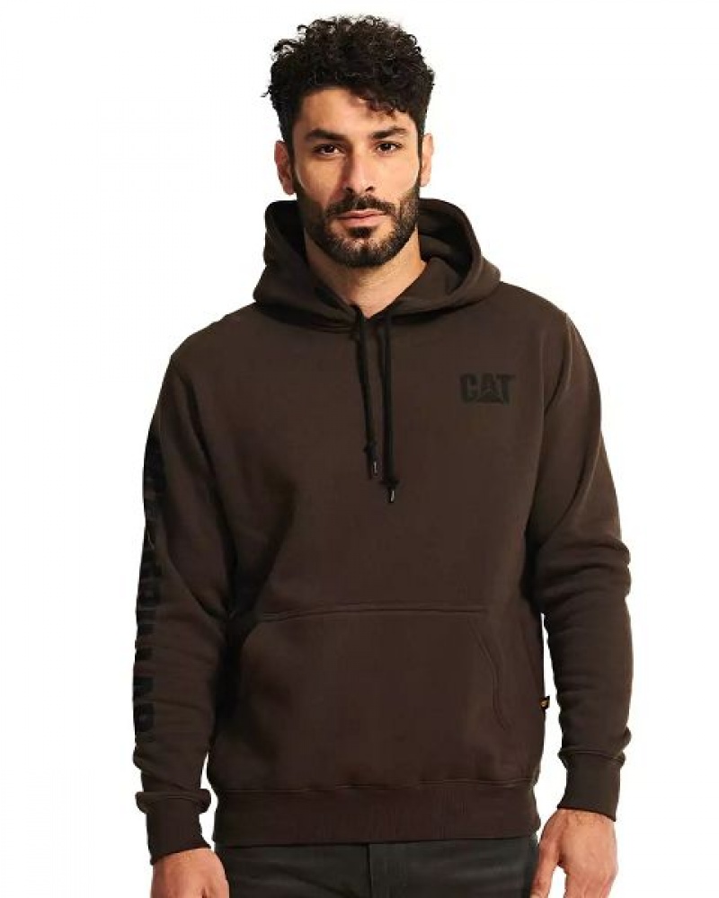 Men's Caterpillar Trademark Banner Hoodie Chocolate | 937580-UHW