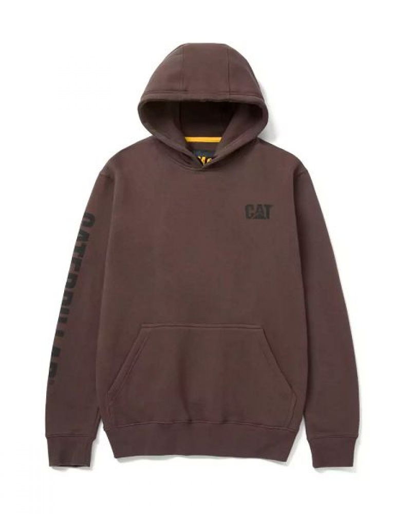 Men\'s Caterpillar Trademark Banner Hoodie Chocolate | 937580-UHW