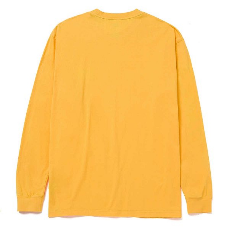 Men's Caterpillar Trademark Banner Long Sleeve Tee T-Shirt Yellow | 485216-OMJ