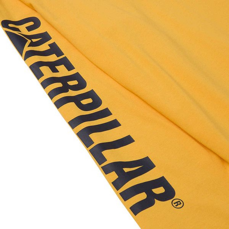 Men's Caterpillar Trademark Banner Long Sleeve Tee T-Shirt Yellow | 485216-OMJ