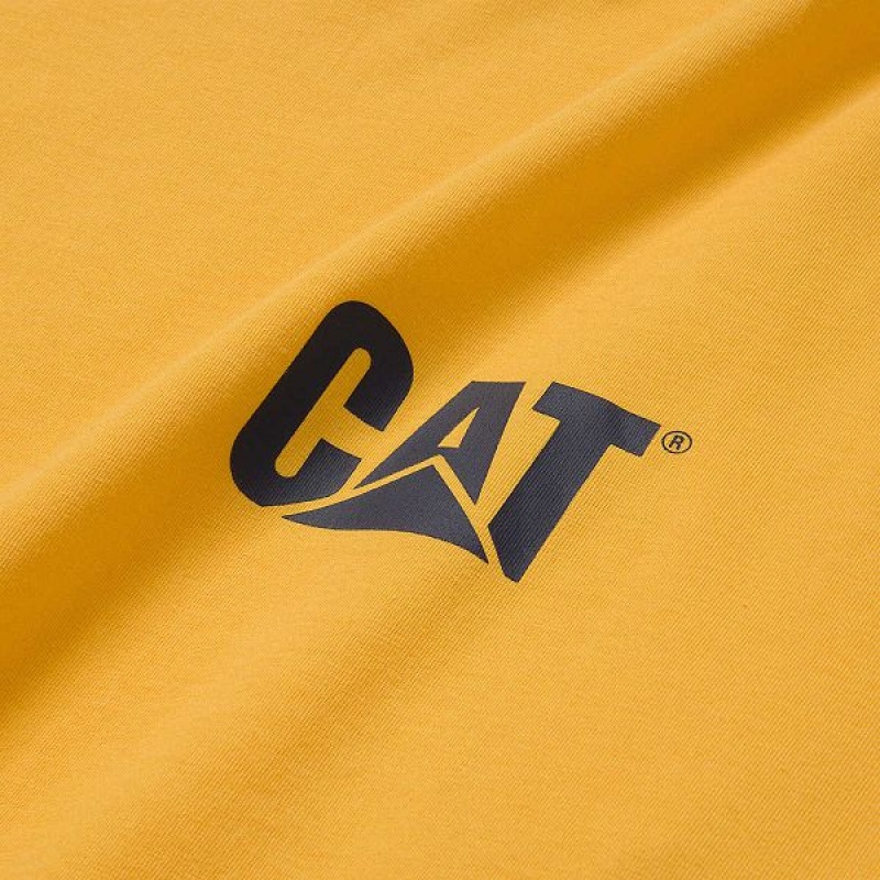 Men's Caterpillar Trademark Banner Long Sleeve Tee T-Shirt Yellow | 485216-OMJ