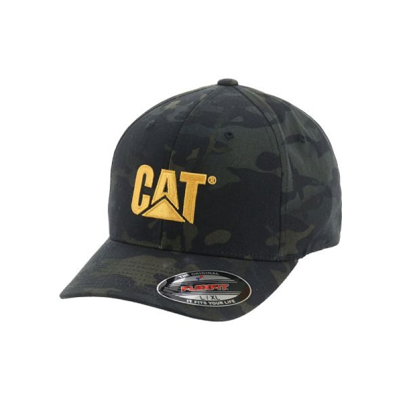 Men\'s Caterpillar Trademark Flexfit Caps Camo | 549823-YKS