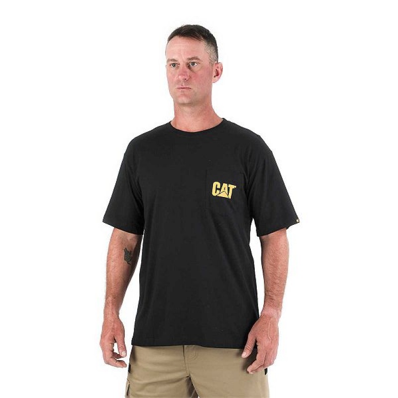 Men's Caterpillar Trademark Pocket Tee T-Shirt Black | 048256-QOU