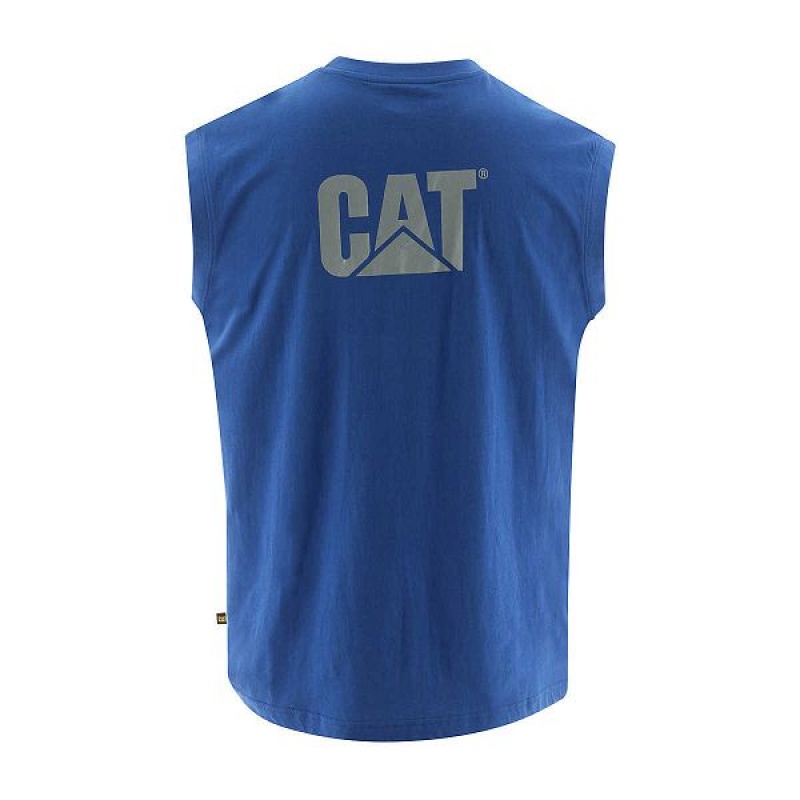 Men's Caterpillar Trademark Sleeveless Pocket Tee T-Shirt Light / Blue | 460218-EAP