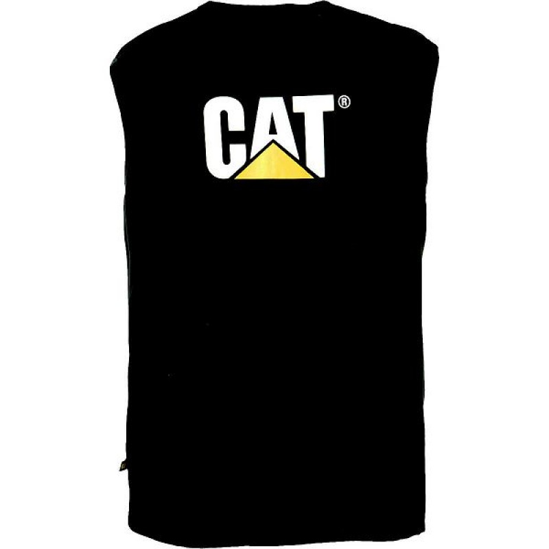 Men's Caterpillar Trademark Sleeveless Pocket Tee T-Shirt Black | 209638-OLW