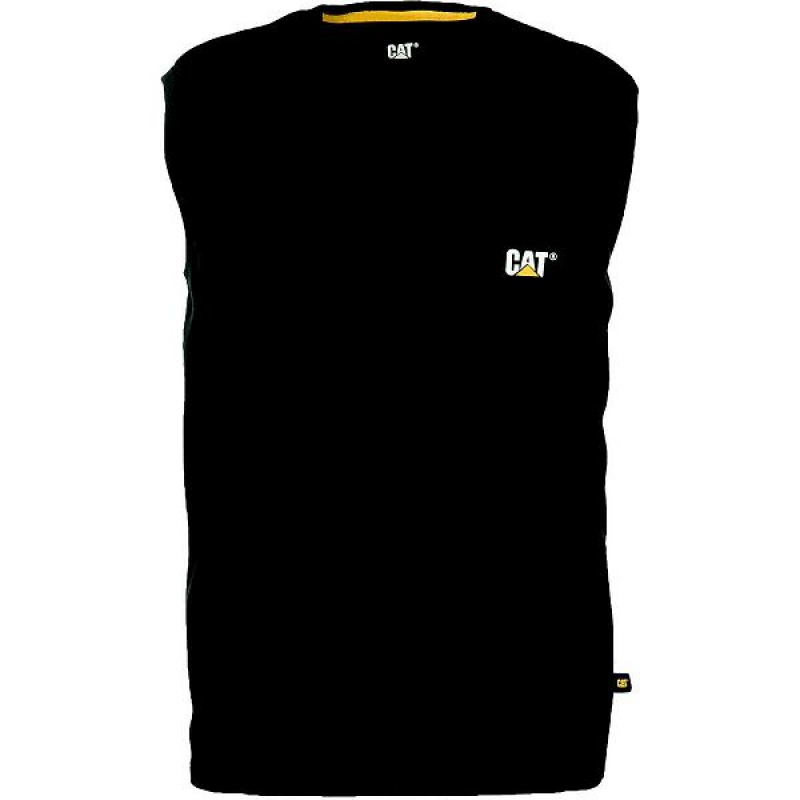 Men\'s Caterpillar Trademark Sleeveless Pocket Tee T-Shirt Black | 209638-OLW