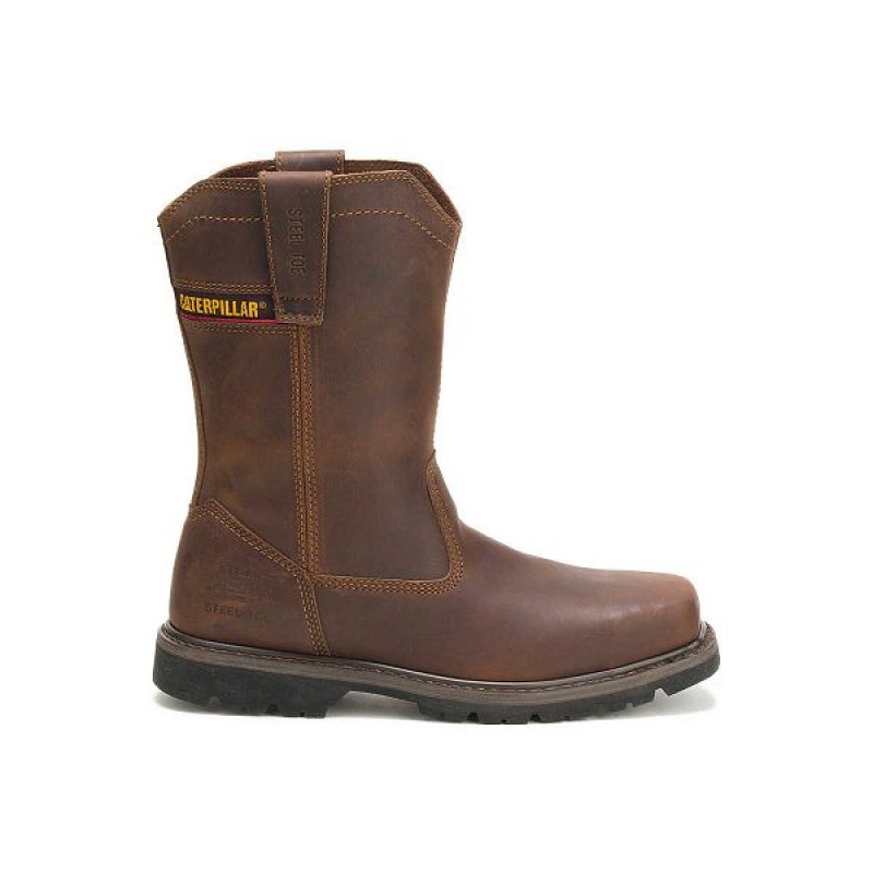 Men\'s Caterpillar Wellston Pull On Steel Toe Work Boots Dark / Brown | 157946-HIU