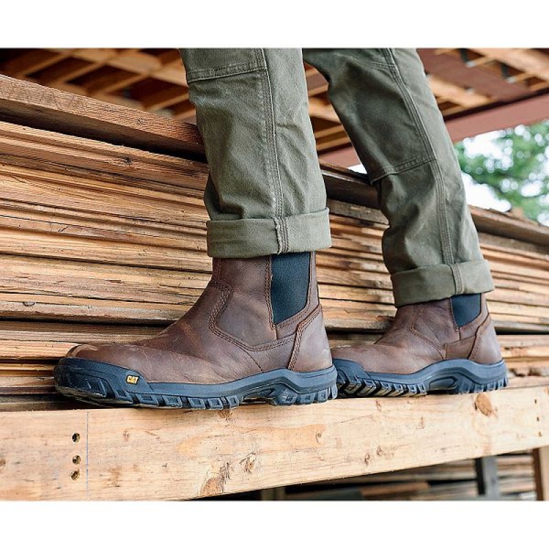 Men's Caterpillar Wheelbase Steel Toe Work Boots Brown | 184953-PFV