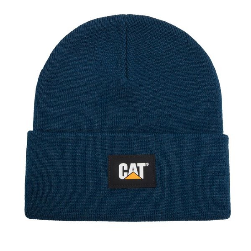 Women\'s Caterpillar Cat Label Cuff Beanie Blue | 034256-XUN