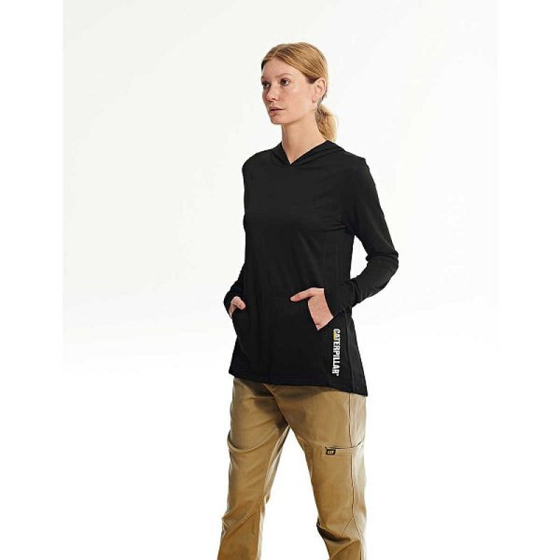 Women's Caterpillar Coolmax Lightweight Pullover Hoodie Black | 975103-MJO