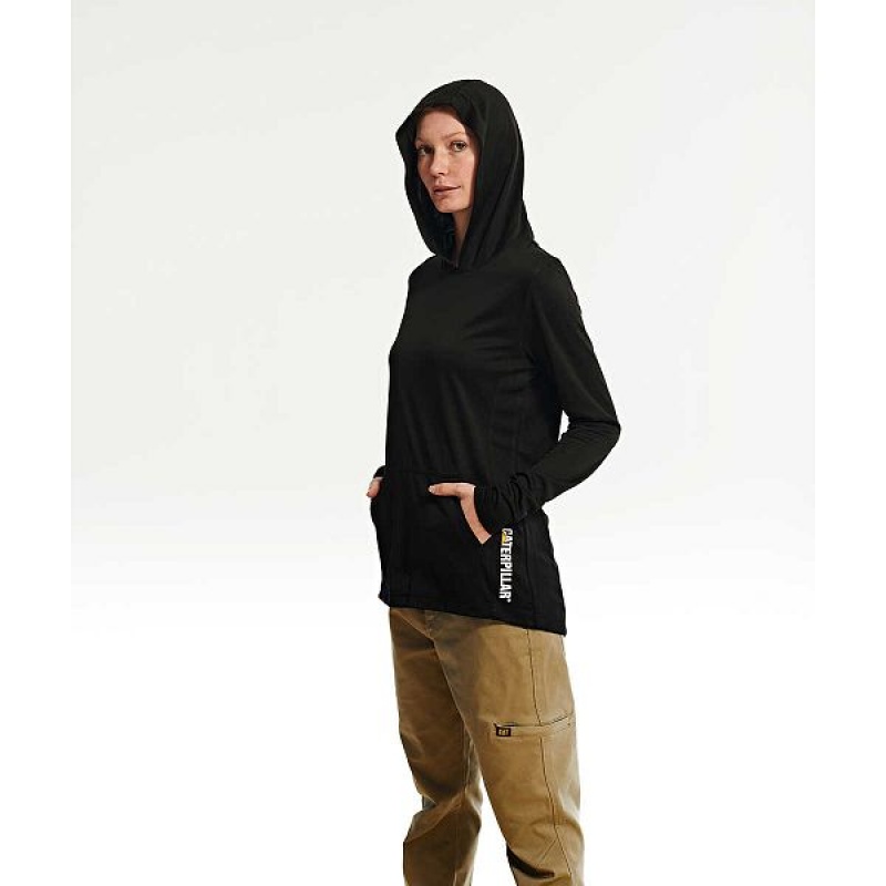 Women's Caterpillar Coolmax Lightweight Pullover Hoodie Black | 975103-MJO