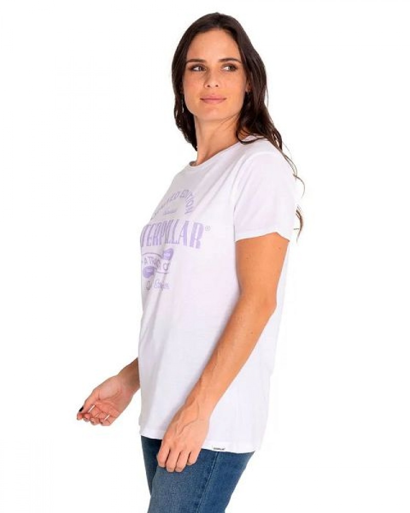 Women's Caterpillar Short Sleeve W Historic Tradition Graphic Tee T-Shirt White | 837409-QLM