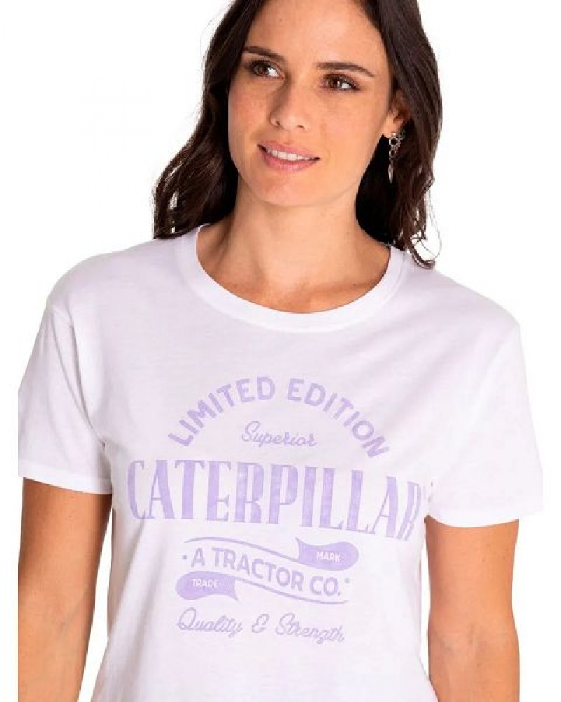 Women's Caterpillar Short Sleeve W Historic Tradition Graphic Tee T-Shirt White | 837409-QLM