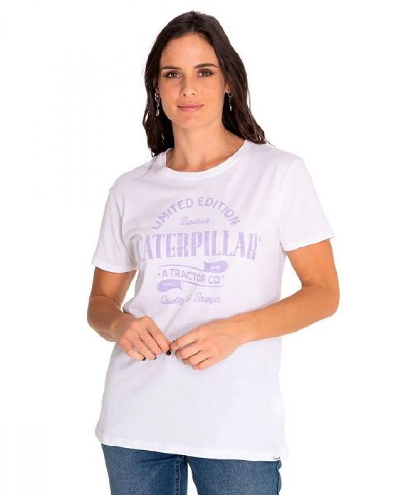 Women\'s Caterpillar Short Sleeve W Historic Tradition Graphic Tee T-Shirt White | 837409-QLM