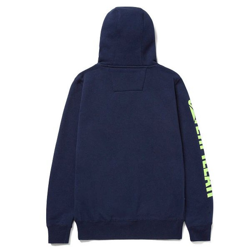 Women's Caterpillar Trademark Banner Pull Over Hoodie Navy | 369058-NZQ