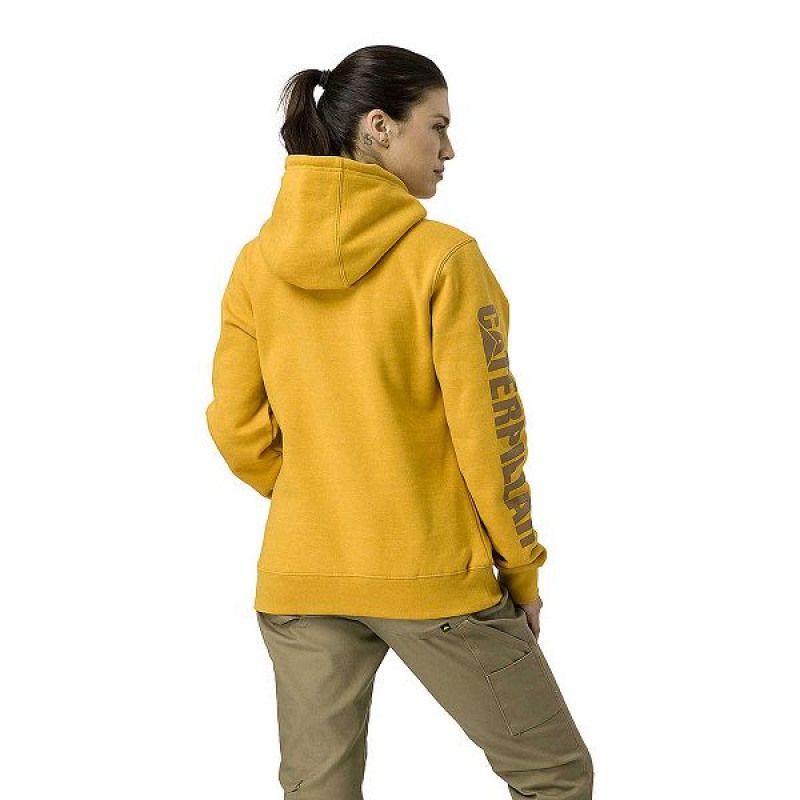 Women's Caterpillar Trademark Banner Pull Over Hoodie Navy | 369058-NZQ