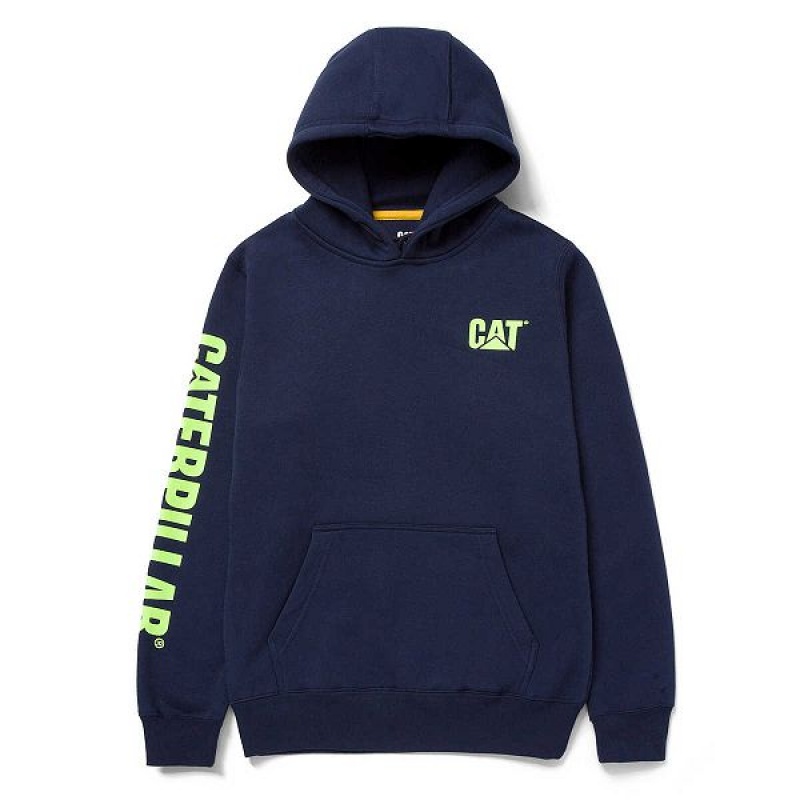 Women\'s Caterpillar Trademark Banner Pull Over Hoodie Navy | 369058-NZQ