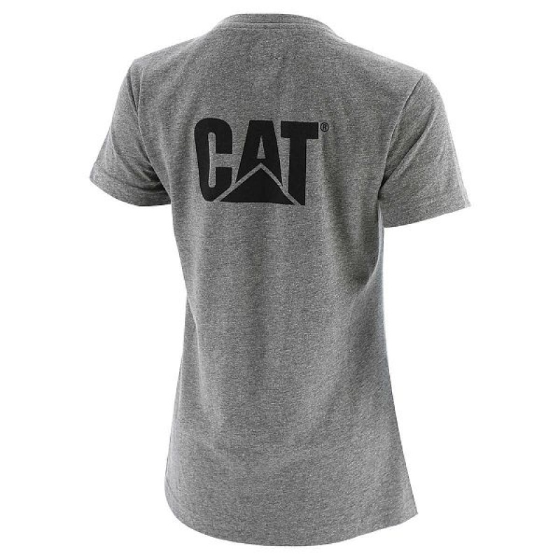 Women's Caterpillar Trademark Tee T-Shirt Grey | 689521-HWP