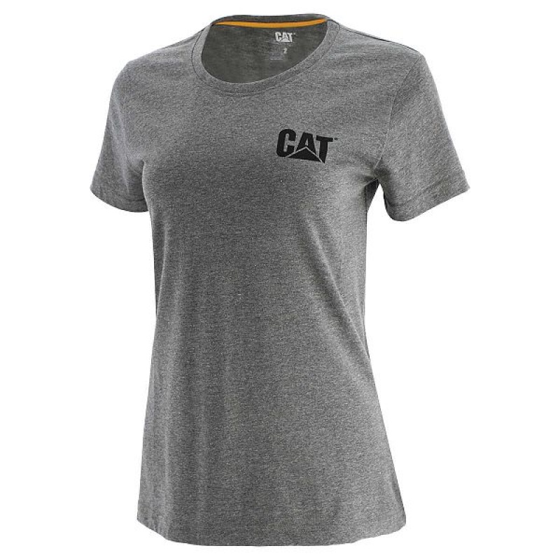 Women\'s Caterpillar Trademark Tee T-Shirt Grey | 689521-HWP