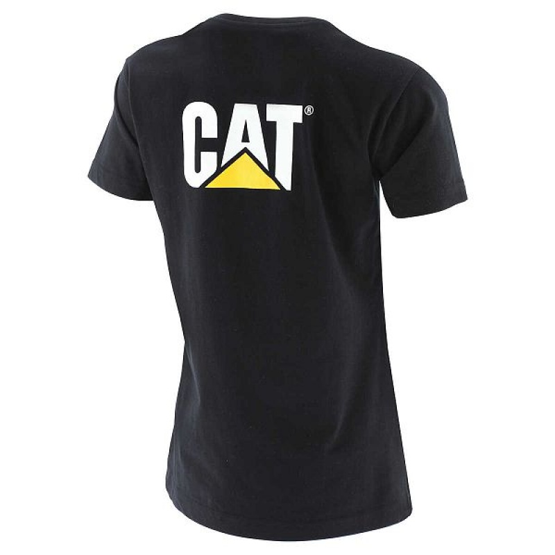 Women's Caterpillar Trademark Tee T-Shirt Black | 023974-SJN