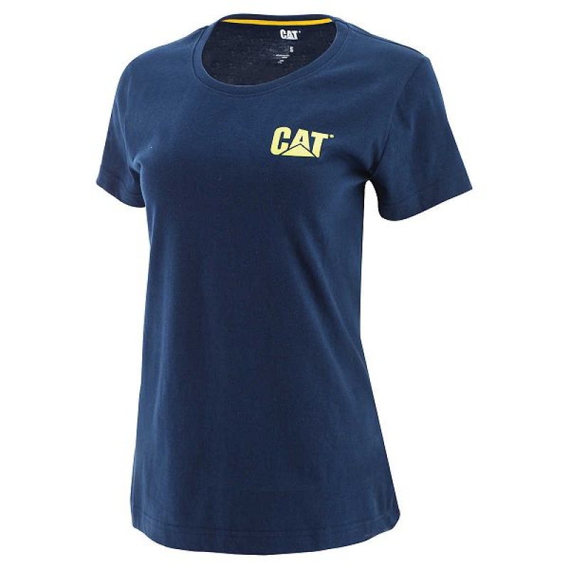 Women's Caterpillar Trademark Tee T-Shirt Blue | 813490-KOB