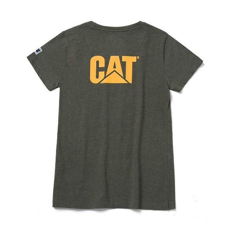 Women's Caterpillar Trademark Tee T-Shirt Olive | 638407-GMU