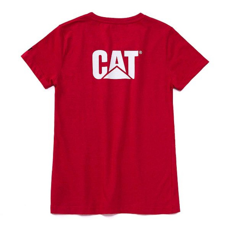 Women's Caterpillar Trademark Tee T-Shirt Red | 604958-KZT