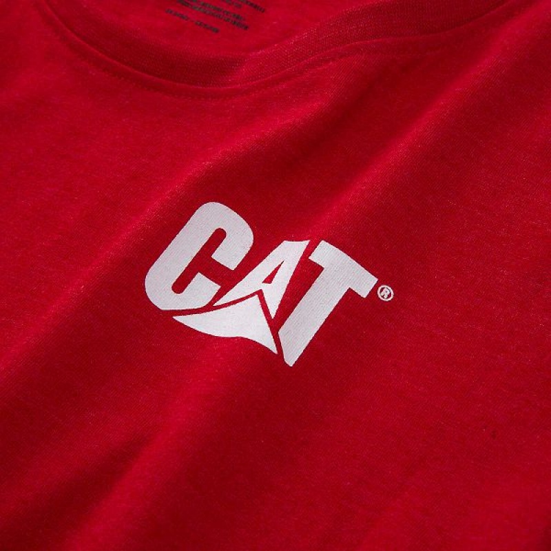 Women's Caterpillar Trademark Tee T-Shirt Red | 604958-KZT