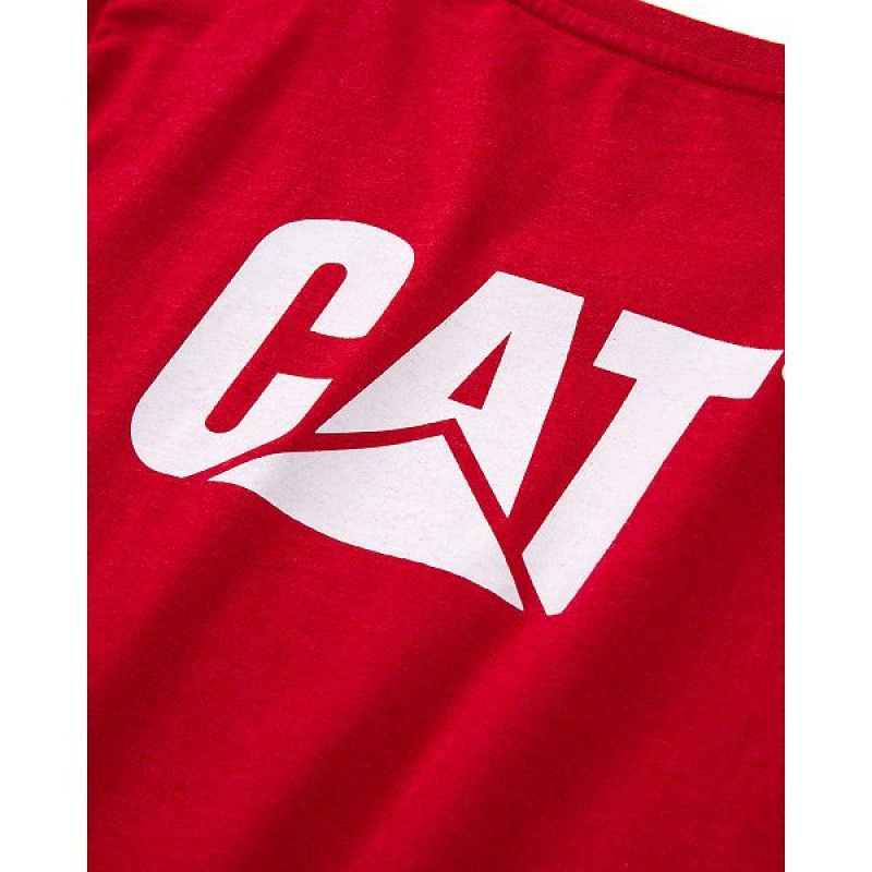 Women's Caterpillar Trademark Tee T-Shirt Red | 604958-KZT